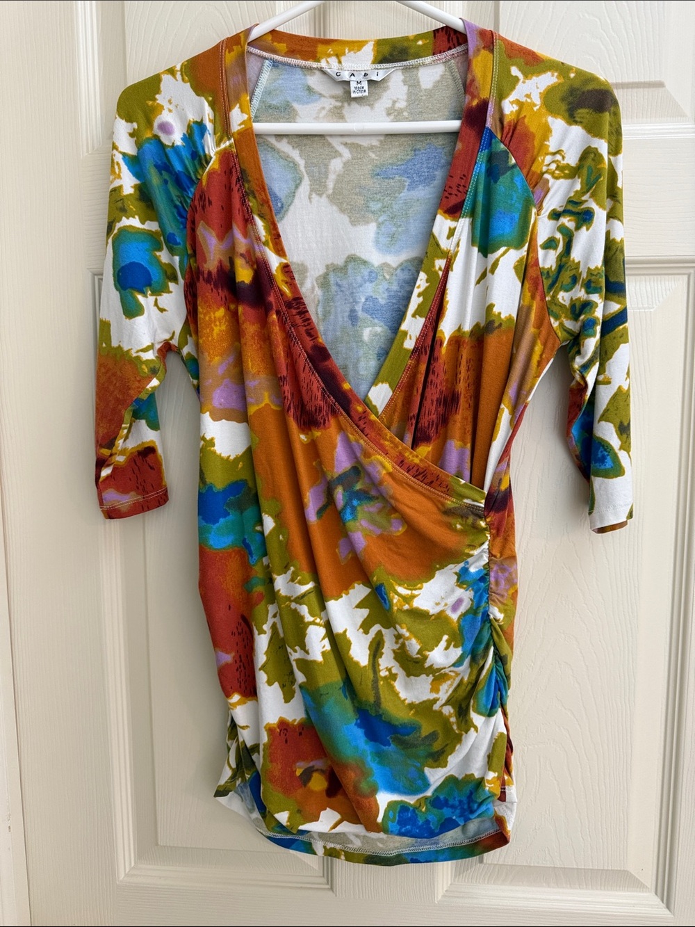 CAbi Multicolor Abstract Print Surplice Top M